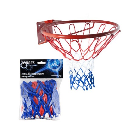Купить Сетка баскетбольная Torres, нить 4 мм, бело-сине-красная в Галиче 
